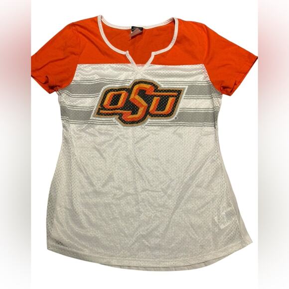 OSU Oklahoma State University Women's Large Short Sleeve Jersey Style Top - Picture 7 of 7